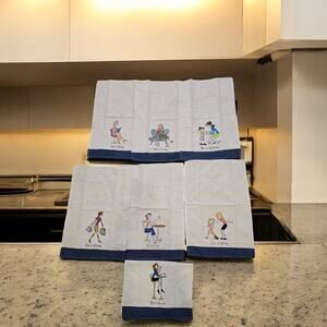 7 Day a Week Retro Kitchen Dish Hand Funny Themed Dishcloth Tea Towel 7 Pieces